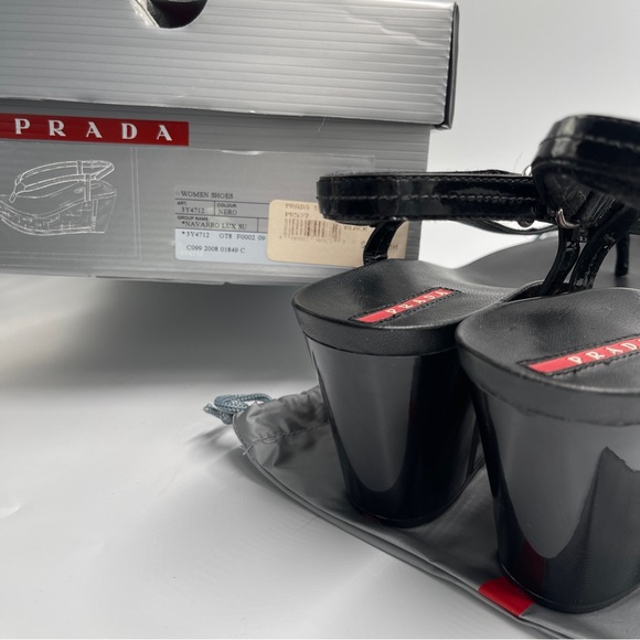 NEW AUTH PRADA SPORT ROSA LINEA 38 8 CORK PLATFORM PATENT THONG SANDAL BLACK NIB - Picture 7 of 11